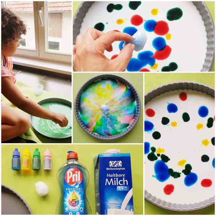 Milk food coloring and dish soap