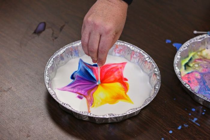 Milk food coloring and dish soap