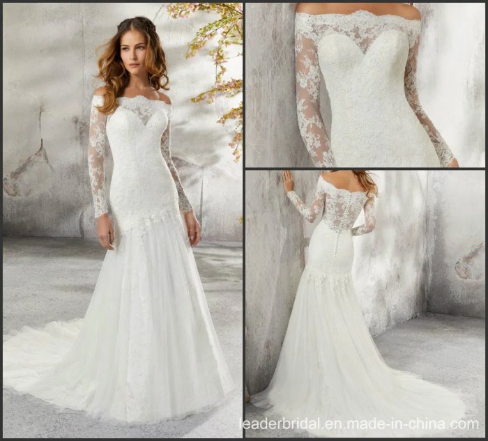 High neck lace long sleeve wedding dress