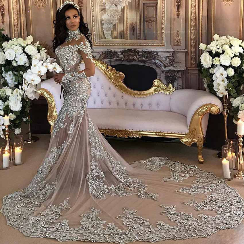 Heavily beaded wedding dress