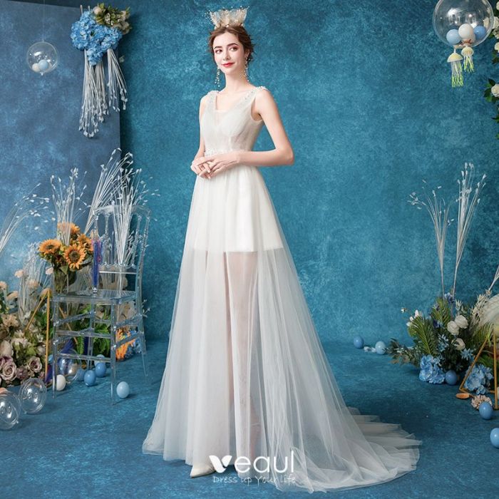 Ivory beach wedding dresses