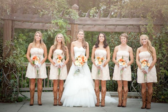 High low wedding dress with cowboy boots